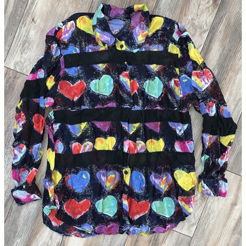Vintage 80s Just Class‎ India Garments Women Long Sleeve Hearts M Blouse